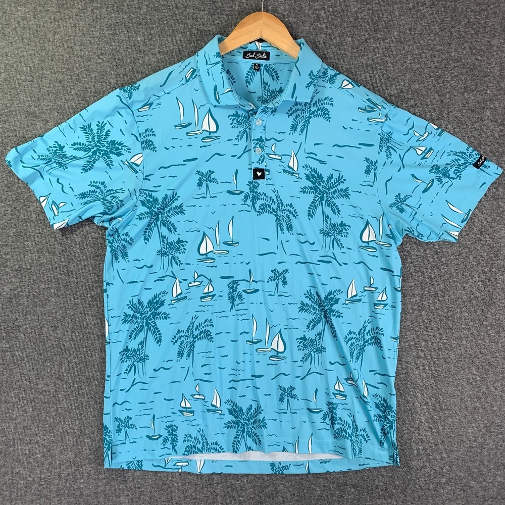 Bad Birdie Polo Men Extra Large Blue Geometric Golf Boat Island Beach - Picture 1 of 12
